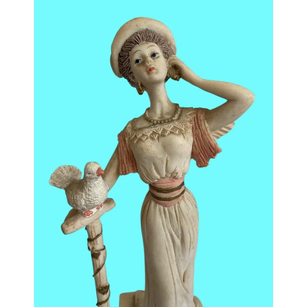 Artmark Marlo Collection, Lady With Bird Figurine Victorian Dress Resin 9” Tall